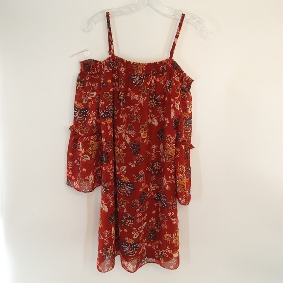 A.BYER FLORAL OFF THE SHOULDER FLORAL DRESS LARGE - Picture 1 of 8